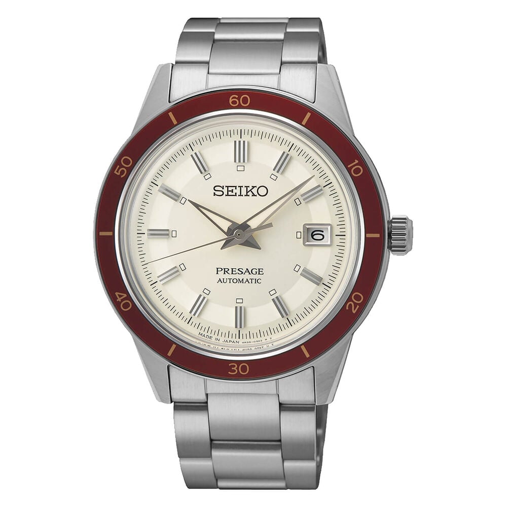 Seiko Presage Style 60's 40.8mm Cream Dial Red Bezel Watch