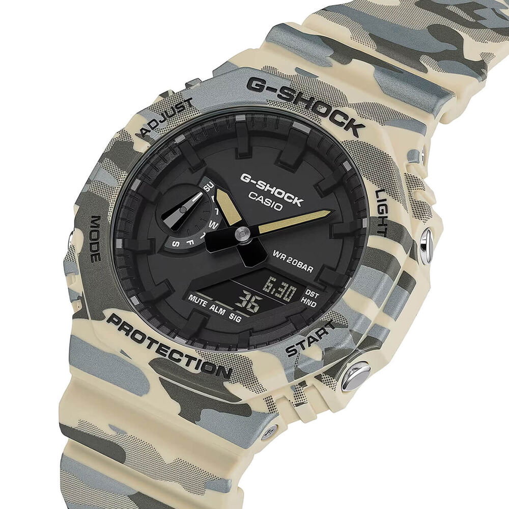 G-SHOCK Classic GA-2100 Series 48.5mm Black Dial Beige & Gray Camouflage Resin Strap Watch