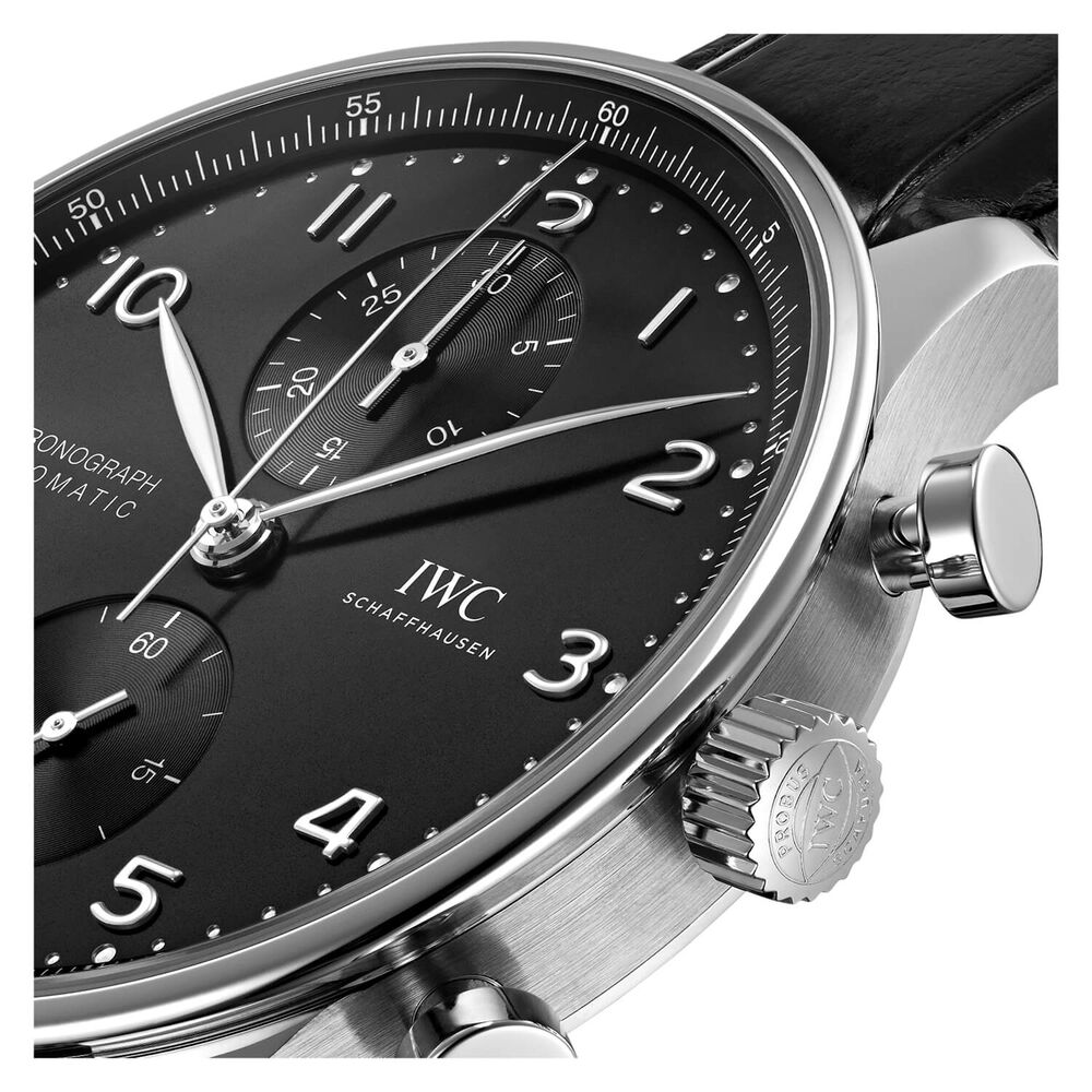 IWC Schaffhausen Portugieser Chronograph Black Dial Strap Watch image number 2