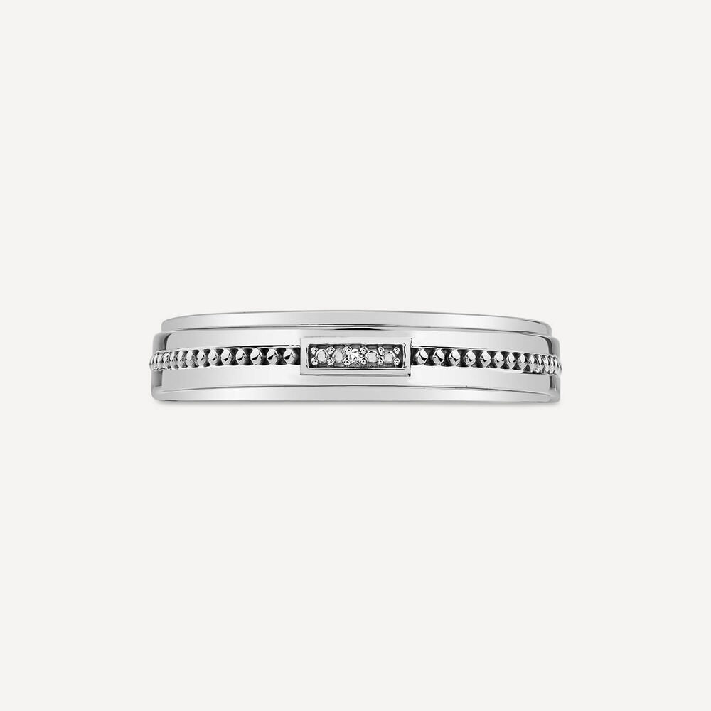 Sterling Silver 0.002ct Diamond Set & Bead Lined Centre Ring image number 1