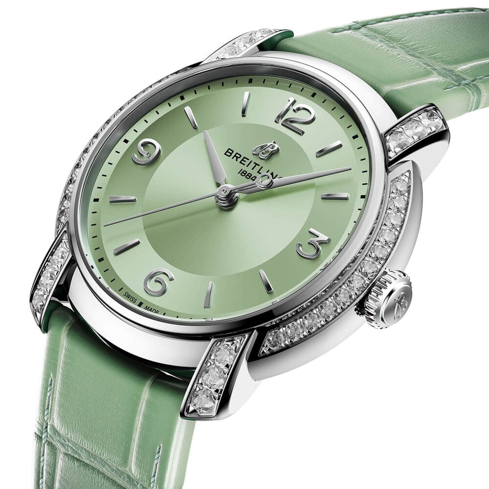 Bretling Lady Premier Automatic 36mm Green Dial Leather Strap Watch