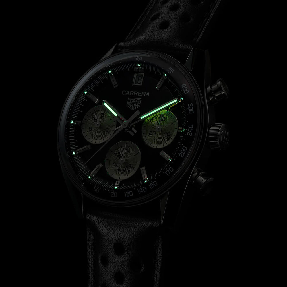 TAG Heuer Carrera Chronograph 39mm Black Dial Leather Strap Watch image number 7