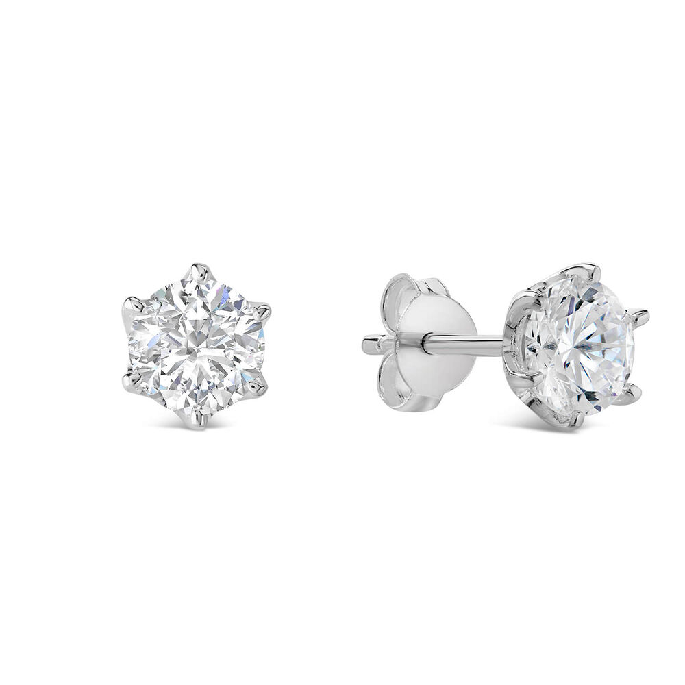 Sterling Silver Six Claw Cubic Zirconia 6mm Stud Earrings image number 1