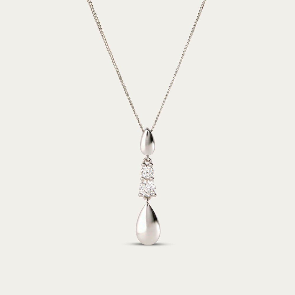 9ct White Gold Double Cubic Zirconia Polished Tears Pendant