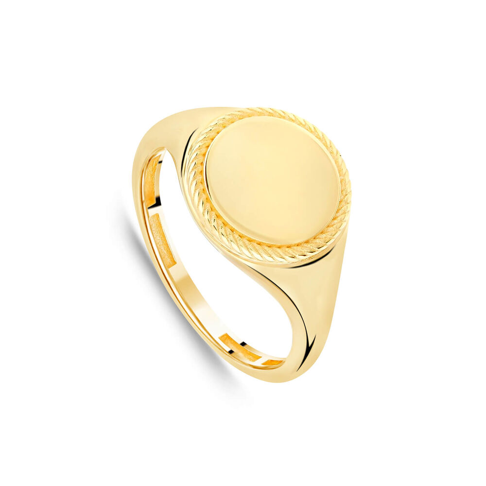 9ct Yellow Gold Round Rope Edge Signet Ring image number 0