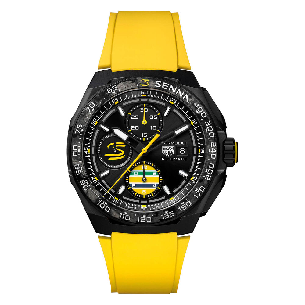 TAG Heuer Formula 1 Chronograph x Senna 43mm Black Dial Yellow Rubber Strap Watch