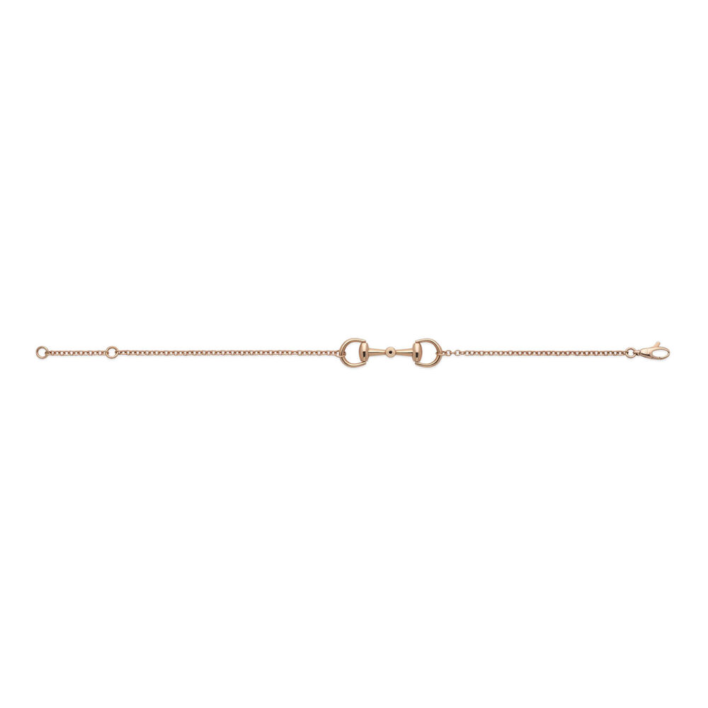 Gucci Horsebit 18k Rose Gold 0.03ct Diamond Pendant Chain Bracelet (Size M, 6.7")