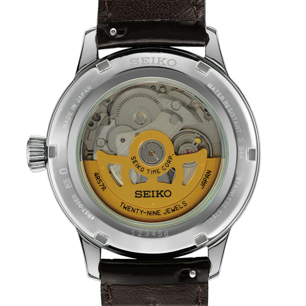 Seiko Presage 40.5mm Green Dial Steel Case Brown Strap Watch image number 2