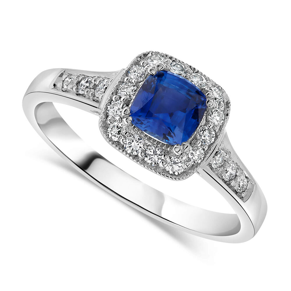 18ct white gold sapphire and 0.25 carat diamond ring image number 0