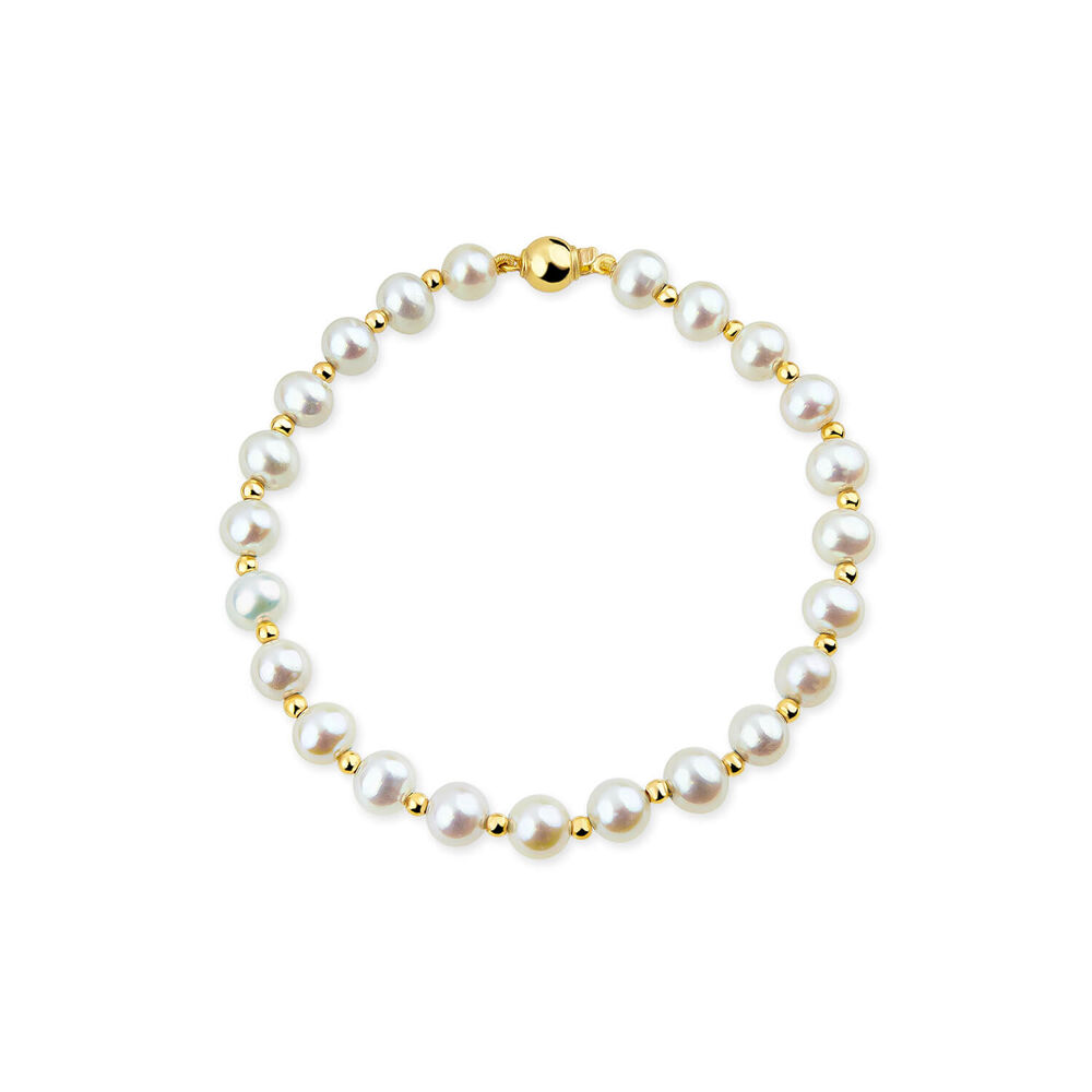 9ct Yellow Gold 6-6.5mm Cultured Freshwater Pearl Beaded Bracelet