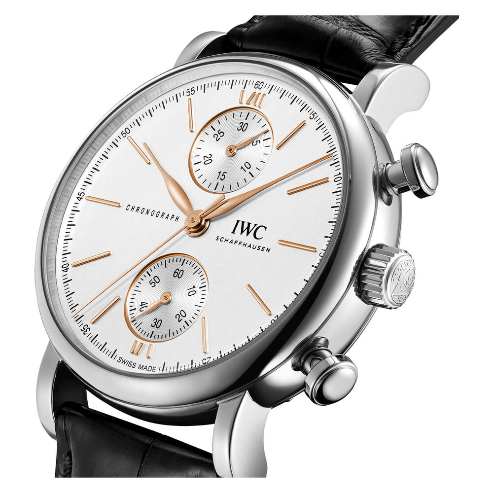 IWC Schaffhausen Portofino Chronograph 39 Silver Dial Black Strap Watch