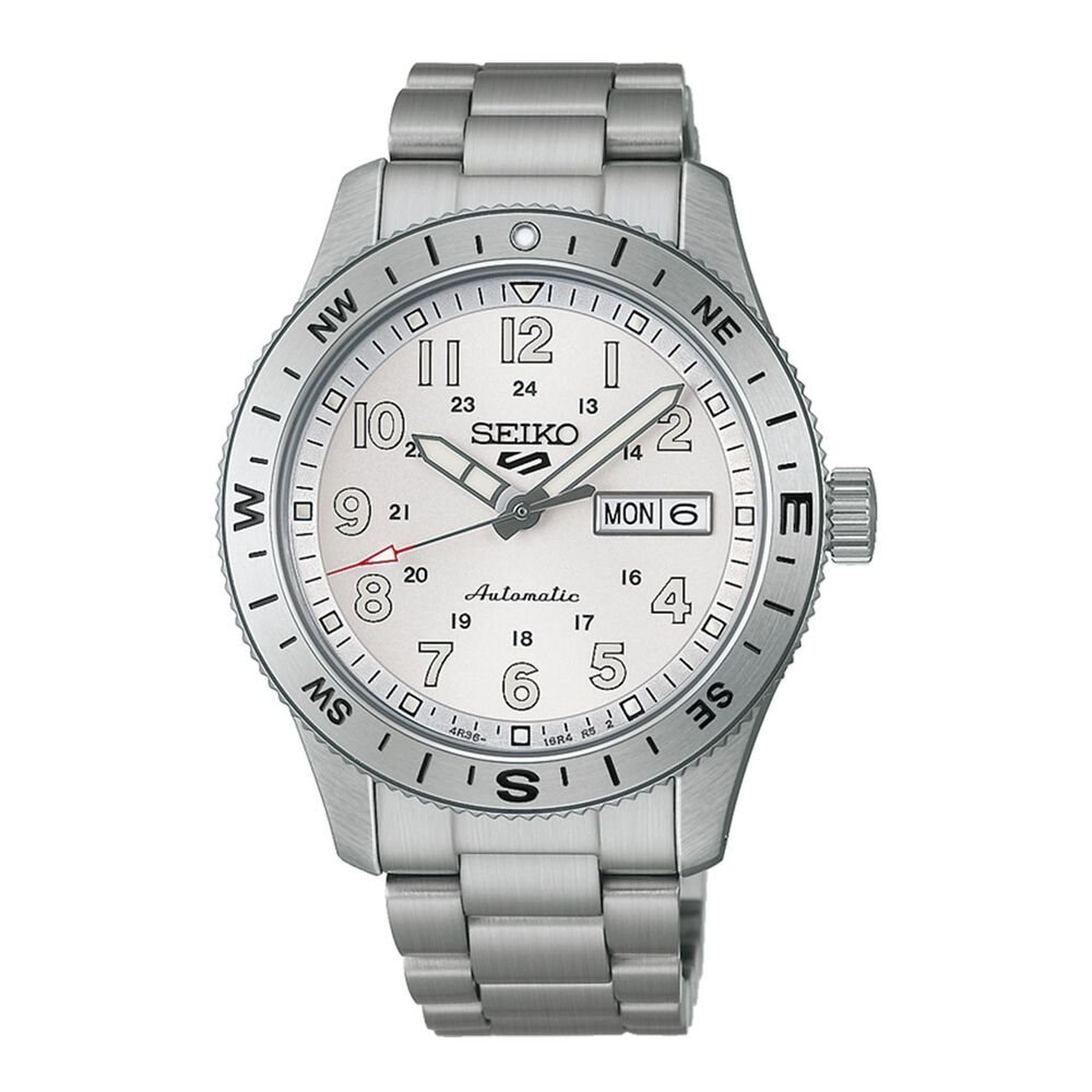 Seiko 5 Sports Field White Ensign 41mm Dial Stainless Steel Bracelet Watch