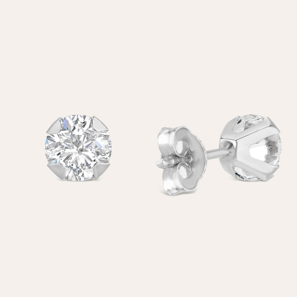 9ct White Gold 5mm Four Claw Cubic Zirconia Stud Earrings