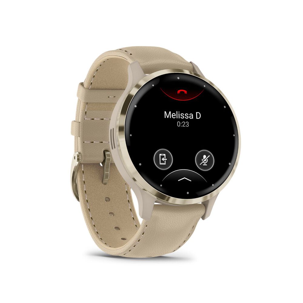 Garmin Venu 3s French Grey 41mm Case Beige Leather Strap Watch image number 5