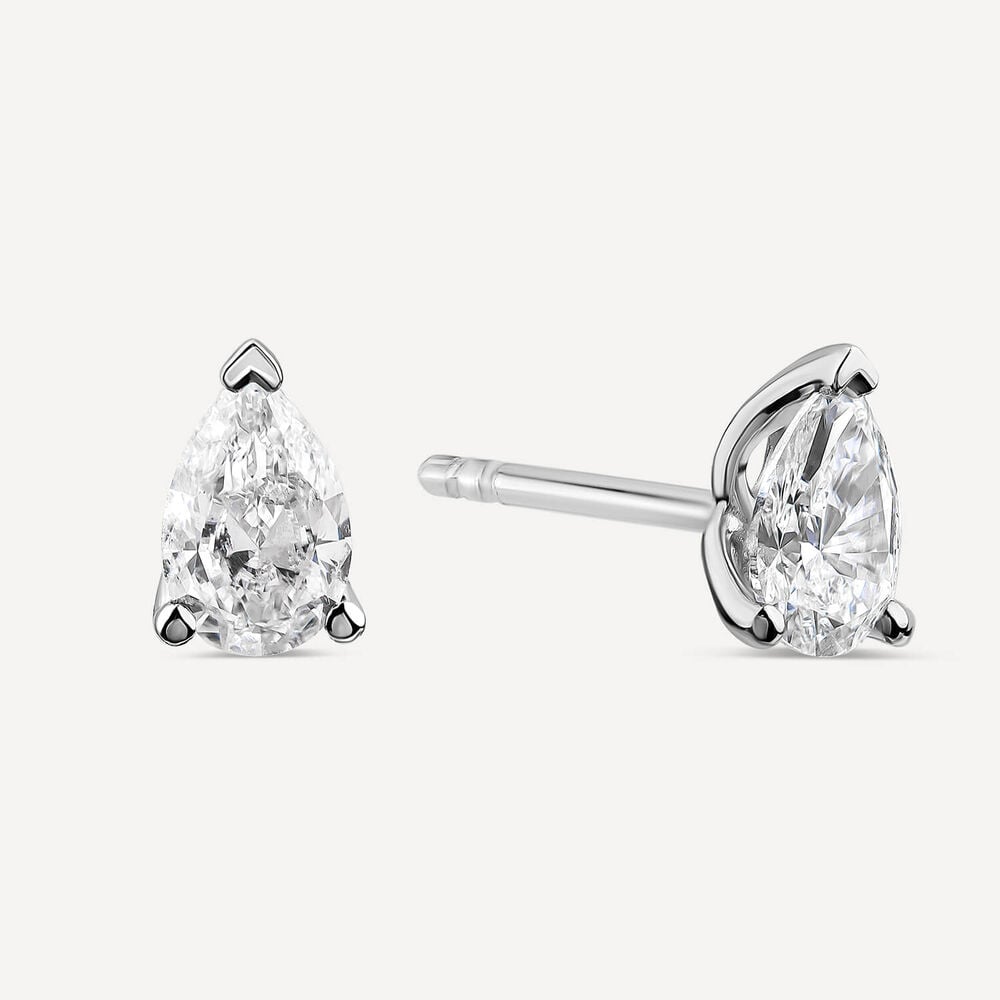 Born 9ct White Gold 0.80ct Lab Grown Pear Diamond Stud Earrings image number 1