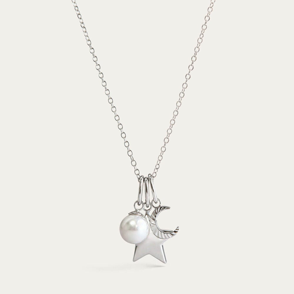 Sterling Silver Star & Moon & Pearl Pendant