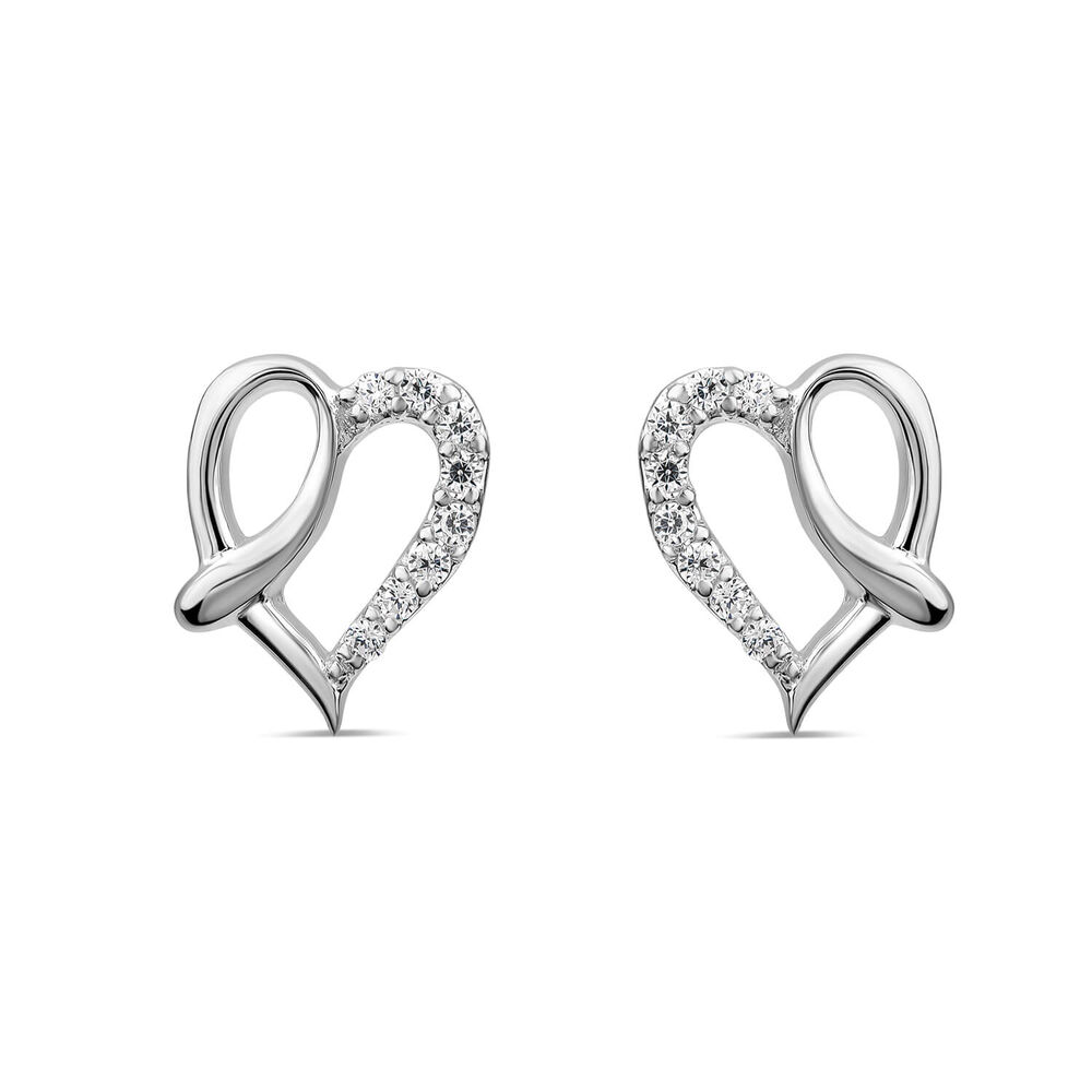 Sterling Silver Cubic Zirconia Heart Polished Centre Tail Stud Earrings image number 0