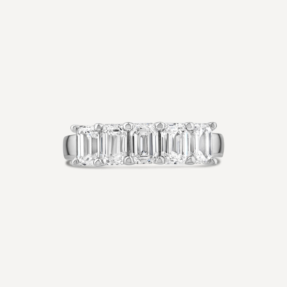Born Platinum 1.85ct Lab Grown 5 Stone Emerald Cut Half Eternity Diamond Ring image number 1