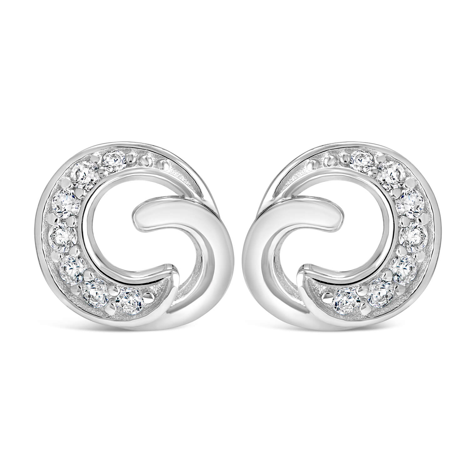 Ladies Silver & Cubic Zirconia Swirl Stud Earrings