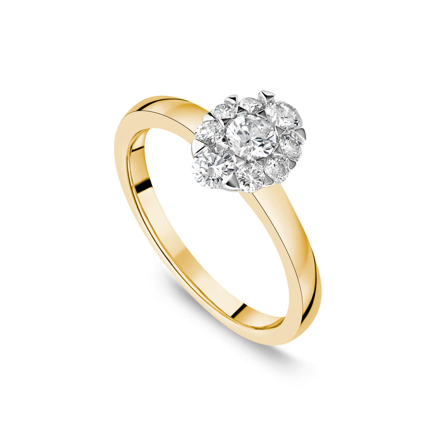 18ct Gold 0.57ct Oval Cluster Diamond Band Engagement Ring Ladies Size: P