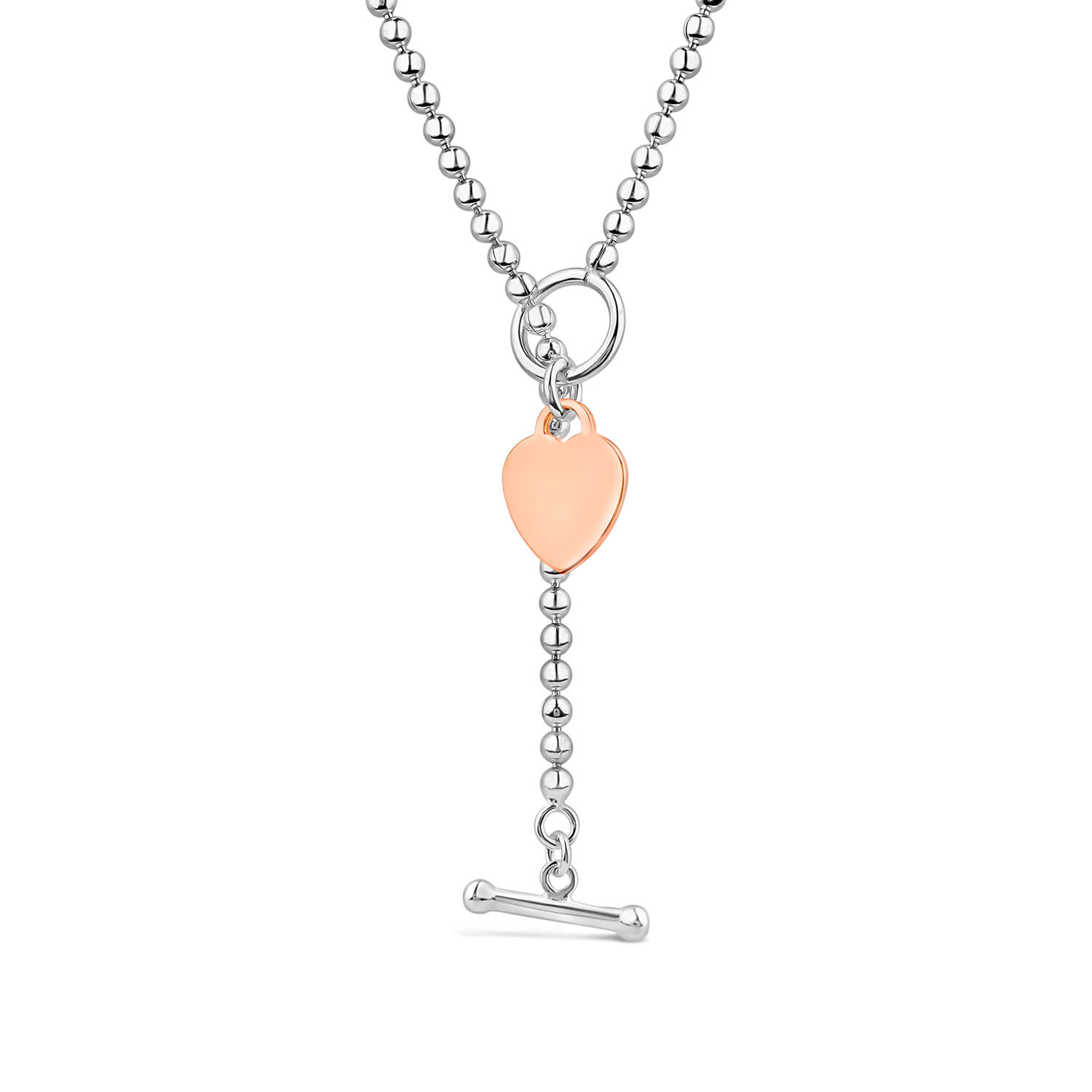 Silver & Rose Gold Plated Heart T-Bar Necklet Ladies