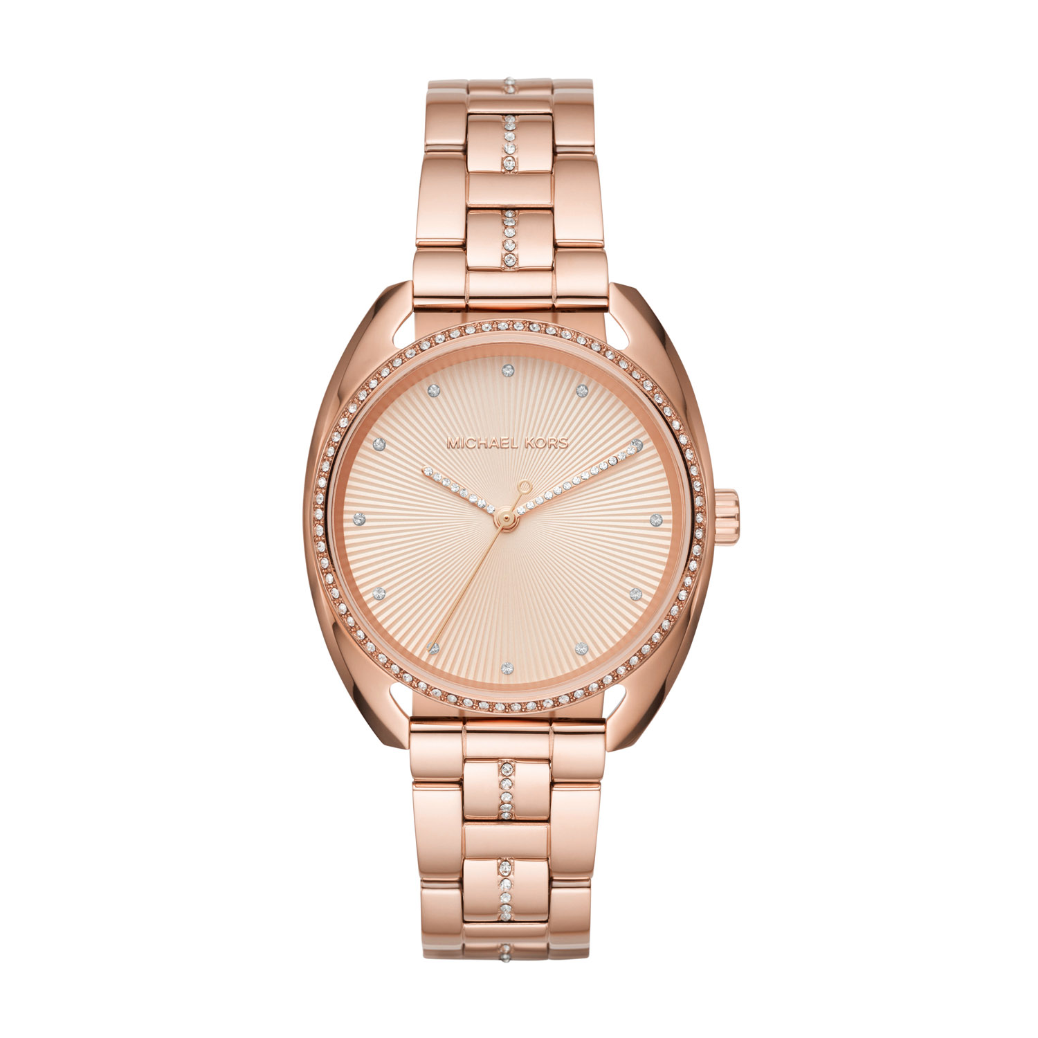 michael kors libby 38mm rose gold dial crystal bezel bracelet watch