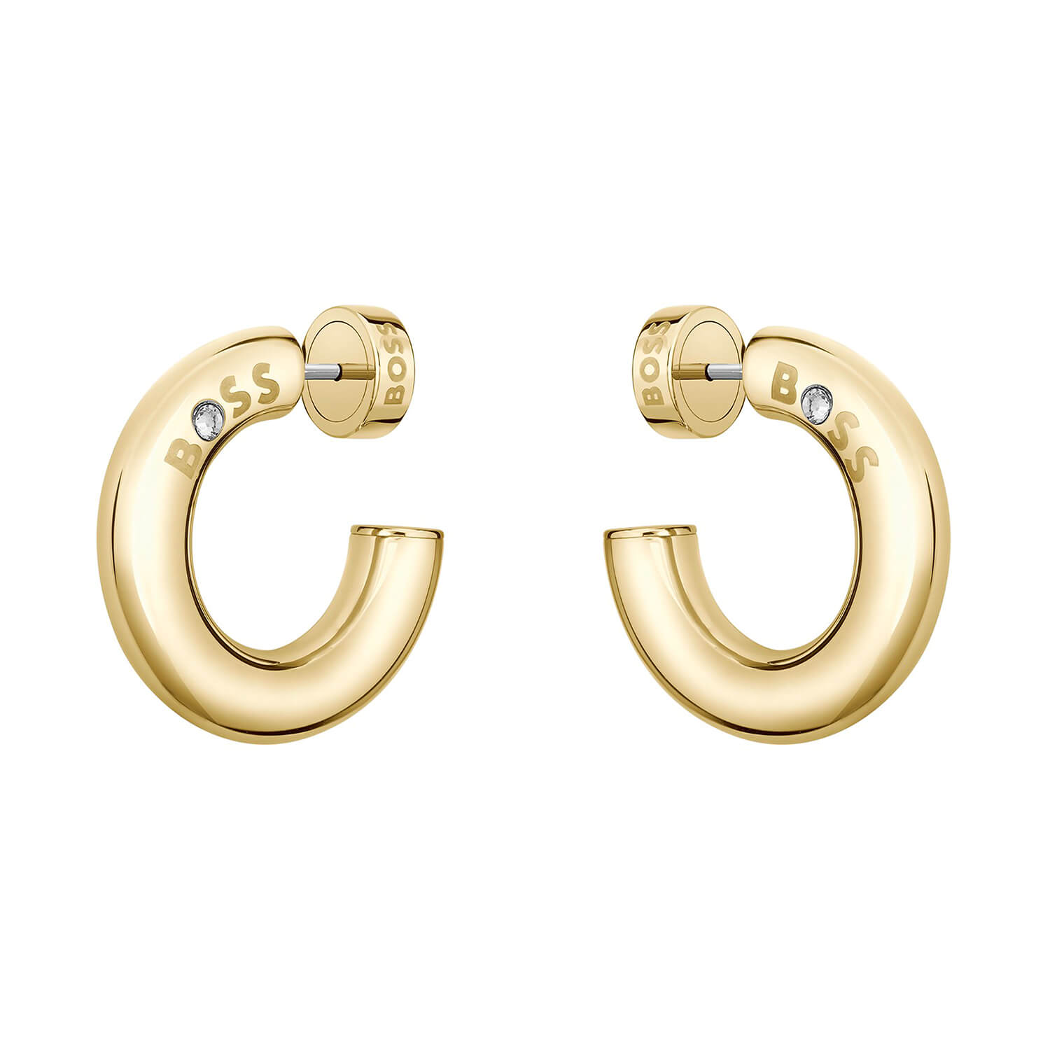 Live Gold Tone Steel Logo Detail Hoop Earrings Ladies