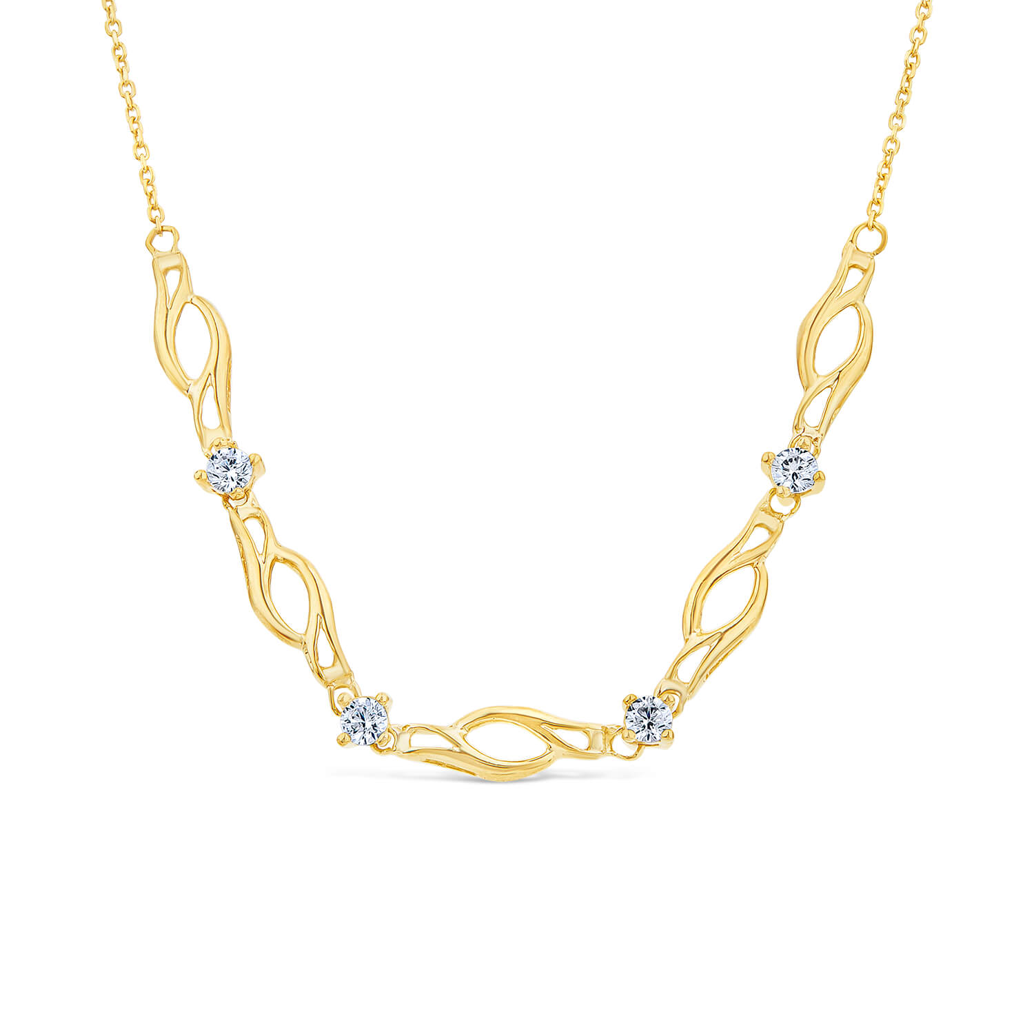 9ct Gold Cubic Zirconia Set Twist Curve Chain Necklet Ladies