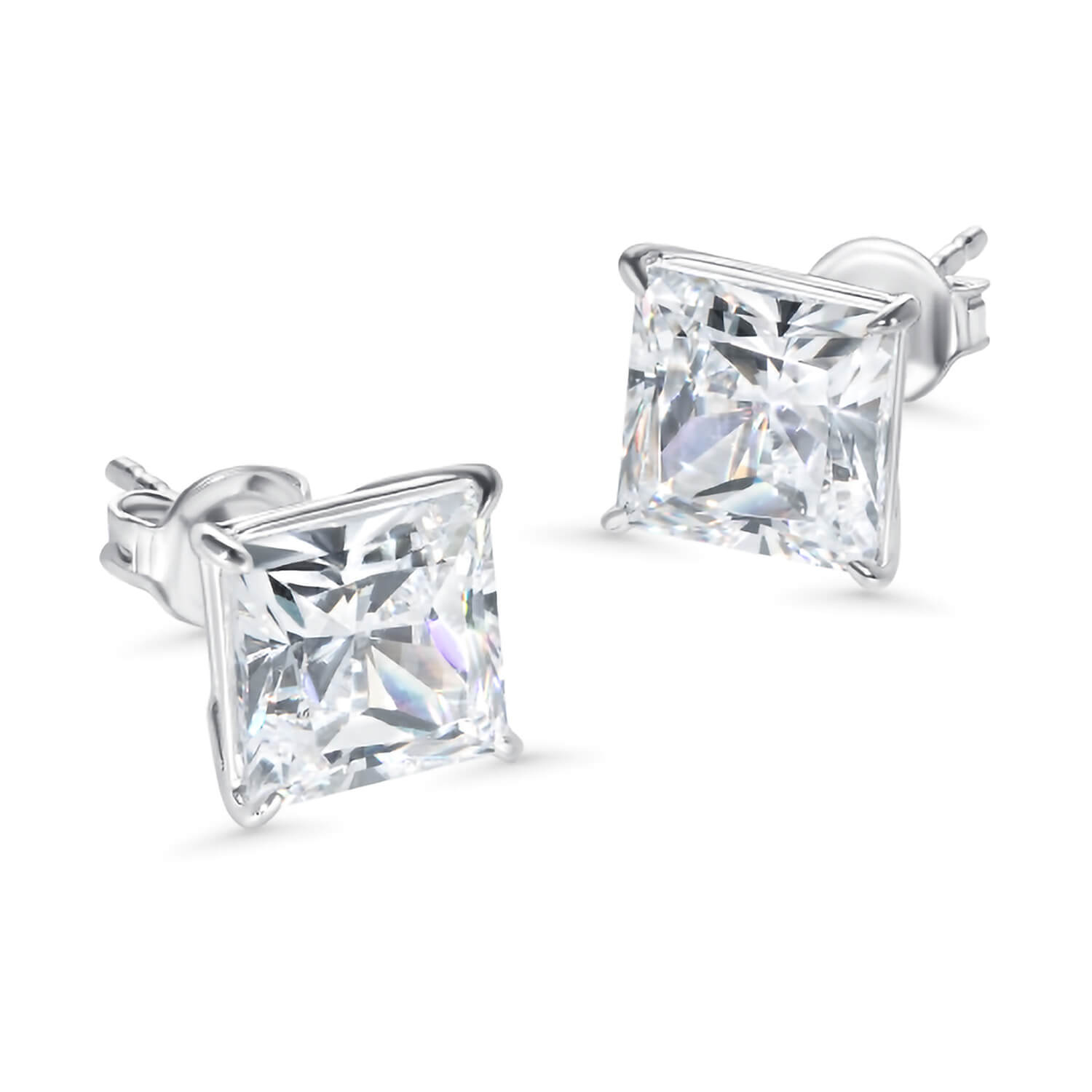 9ct Gold Princess Cut Stud Earrings Ladies