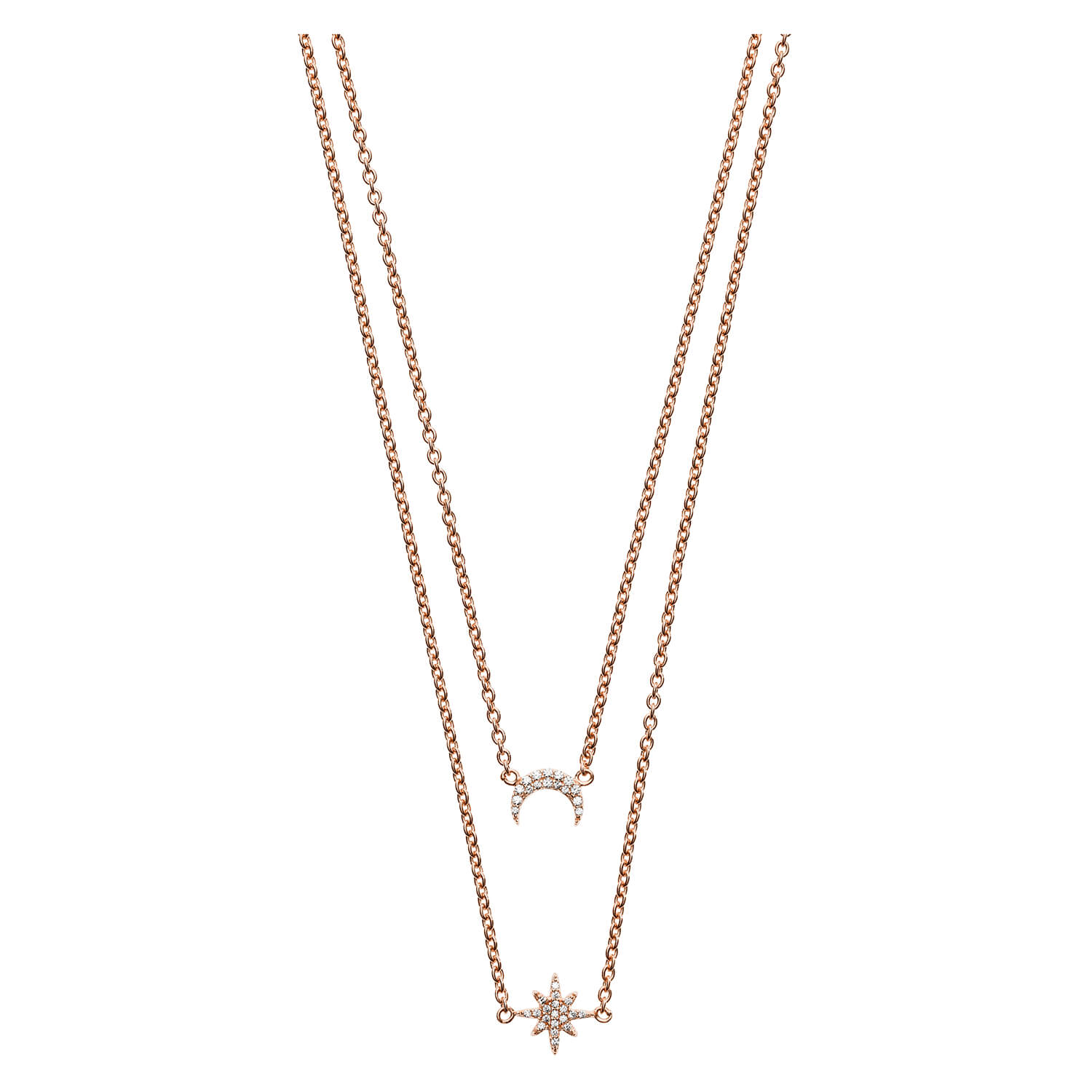 Emporio Rose Gold-plated Layered Moon & Star Ladies Necklace