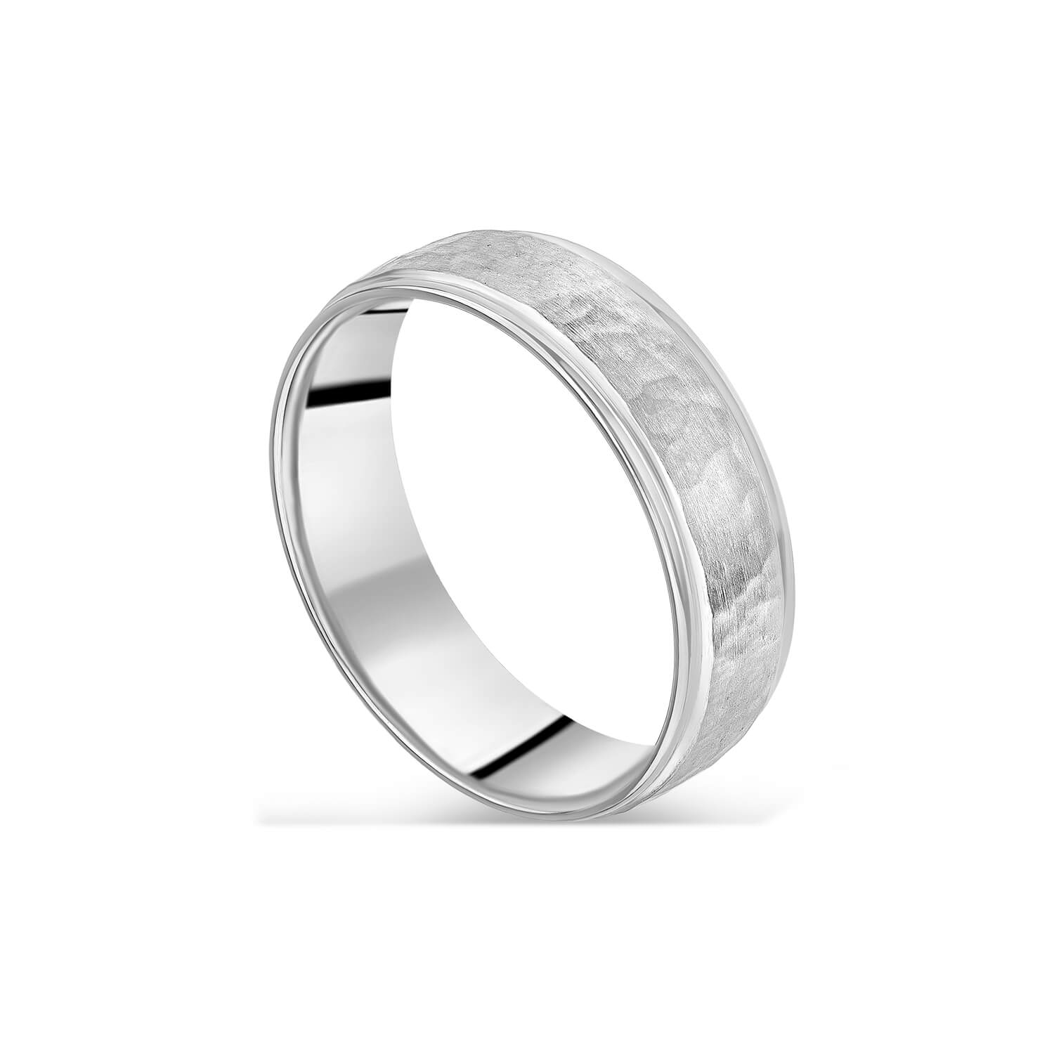 Platinum 6mm Hammered Effect Men's Wedding Ring Size: O