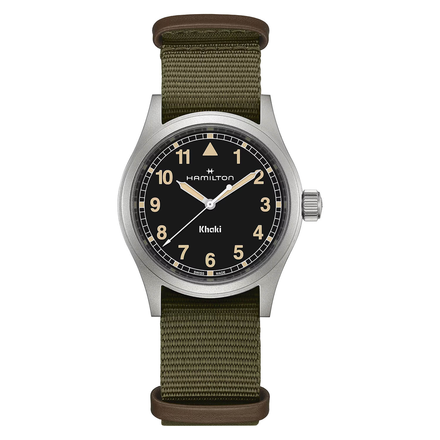 Khaki Field Quartz 38mm Black Dial Steel Case Green Strap