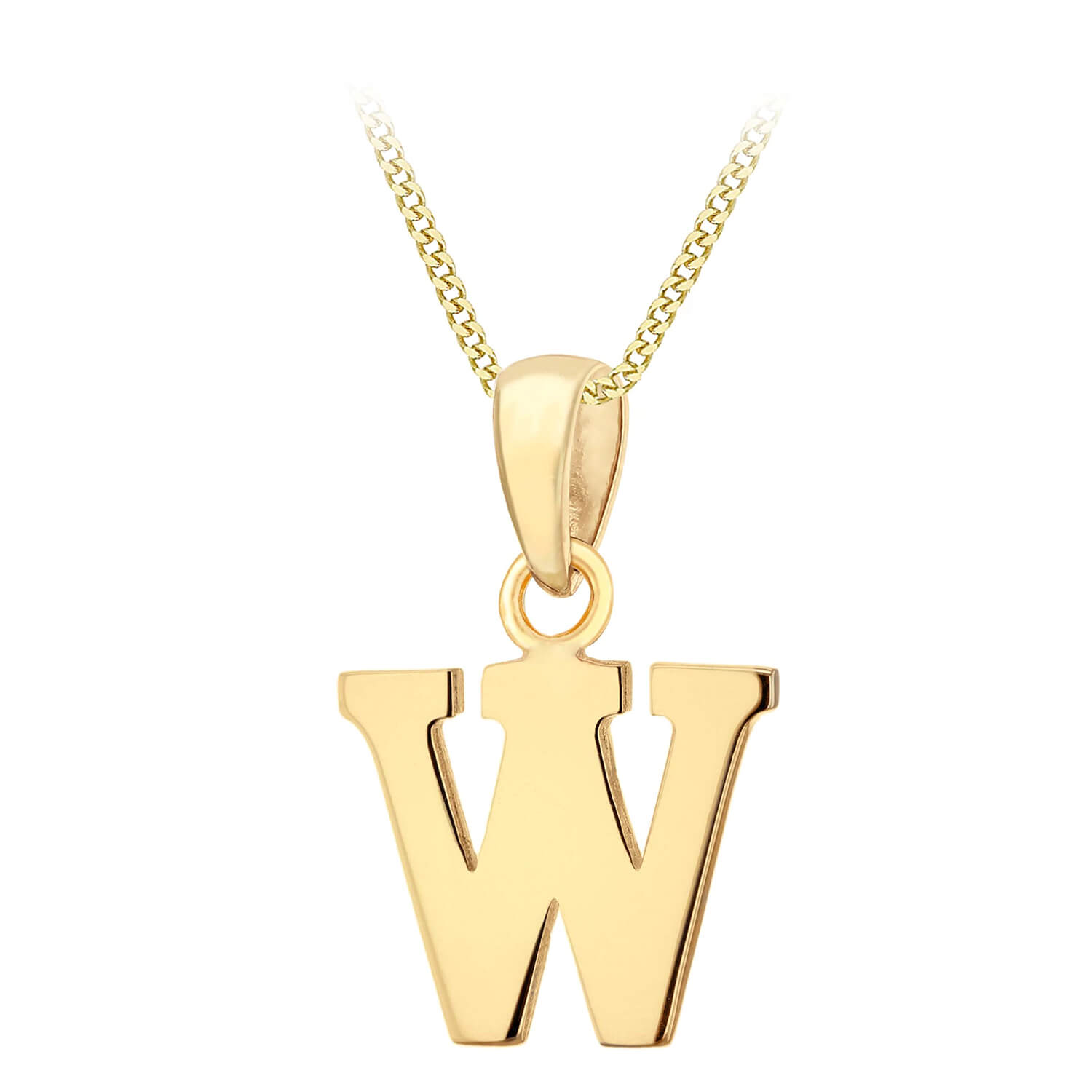 9ct Gold Plain Initial W Pendant Ladies