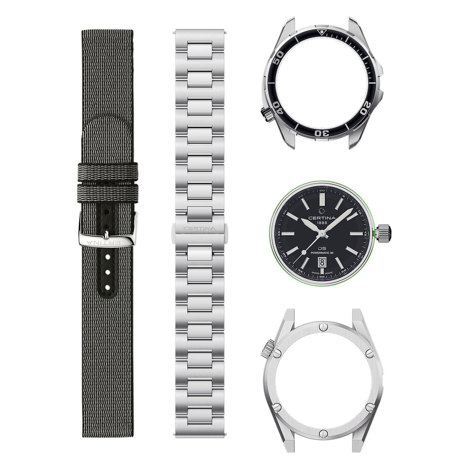 Certina DS+ 37.4mm Black Dial Bracelet & Grey Strap Watch Kit