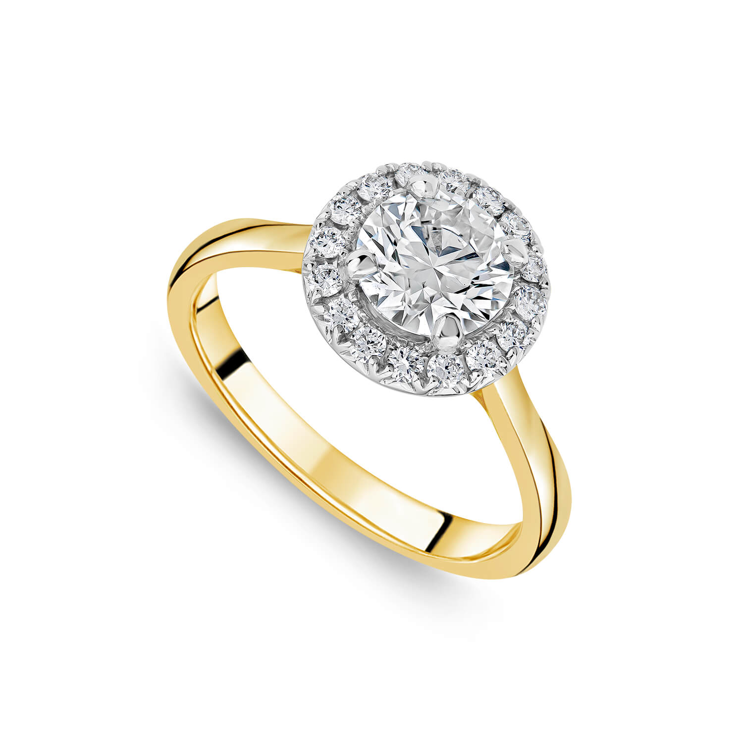 18ct Gold 1.20ct Lab Round Halo Diamond Ring Ladies Size: J