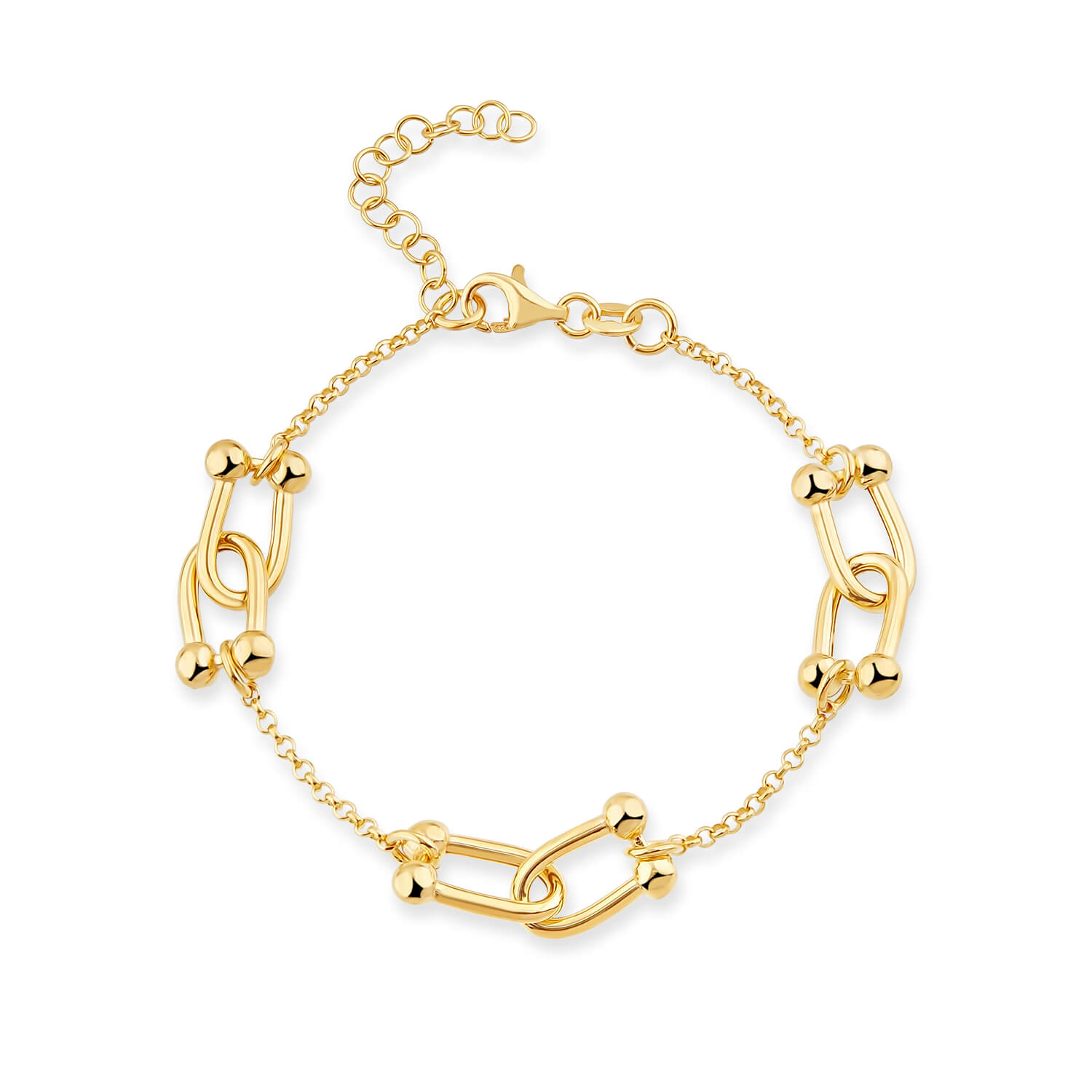Gold Plated Silver Stationed Stirrup Chain Bracelet Ladies