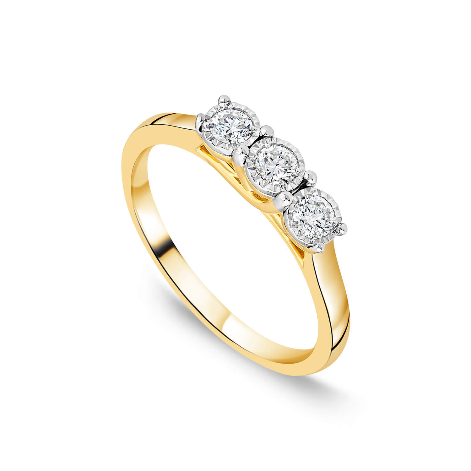 9ct Gold Three Stones 0.30ct Set Diamond Ring Ladies Size: K