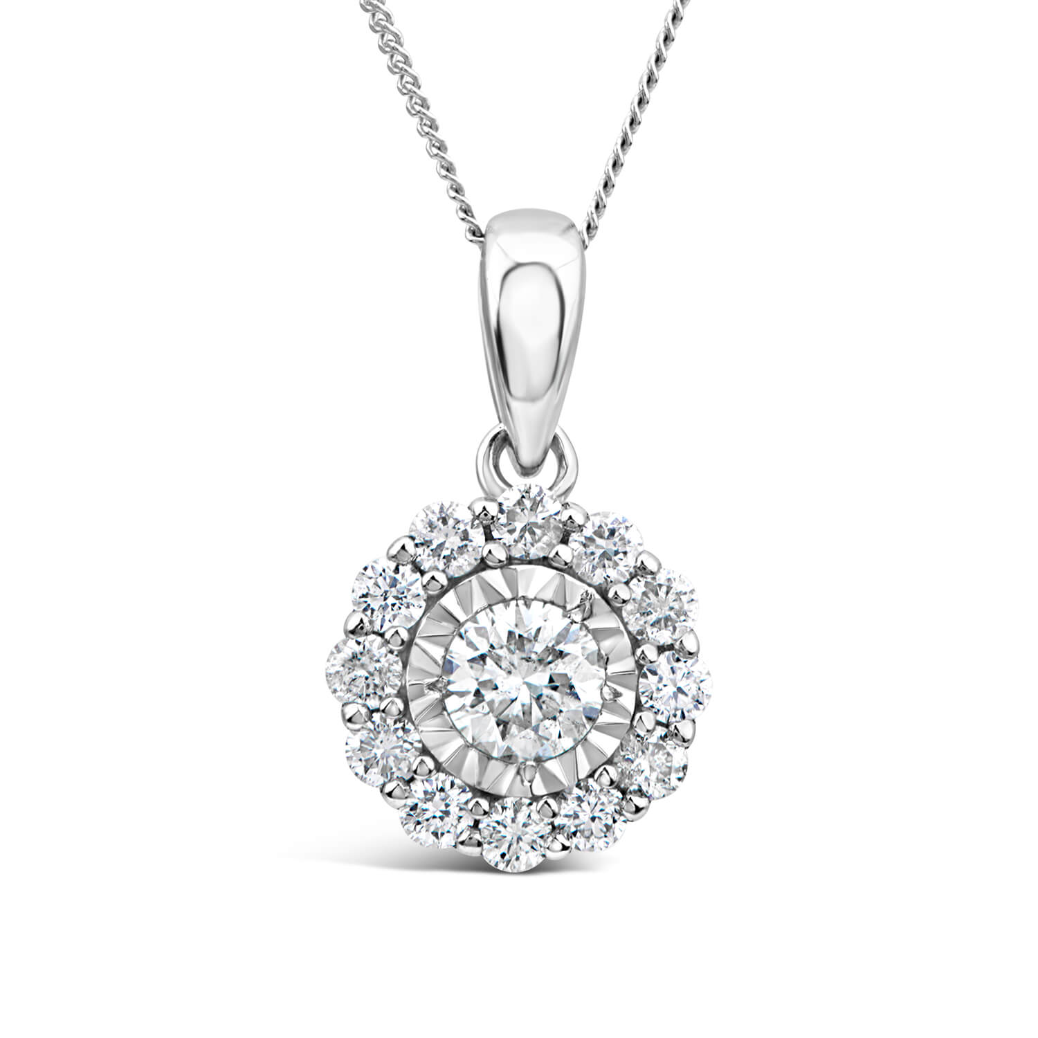 9ct Gold 0.32ct Round Halo Diamond Pendant Ladies