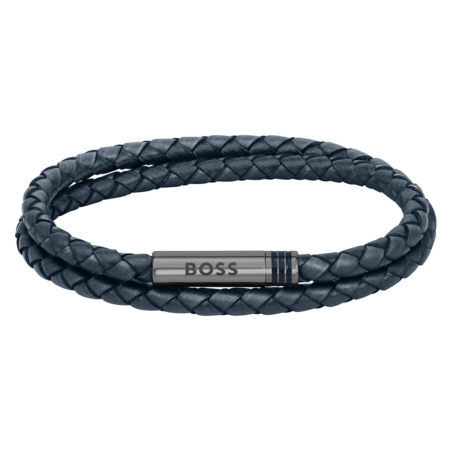 Ares Blue Braided Leather Bracelet Men's