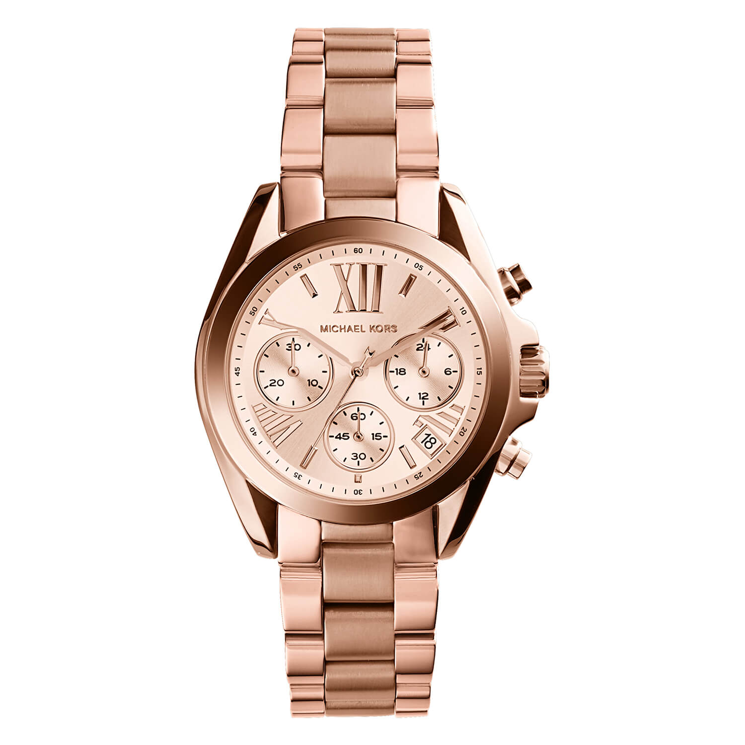 michael kors mid-size bradshaw chronograph rose gold-plated bracelet watch
