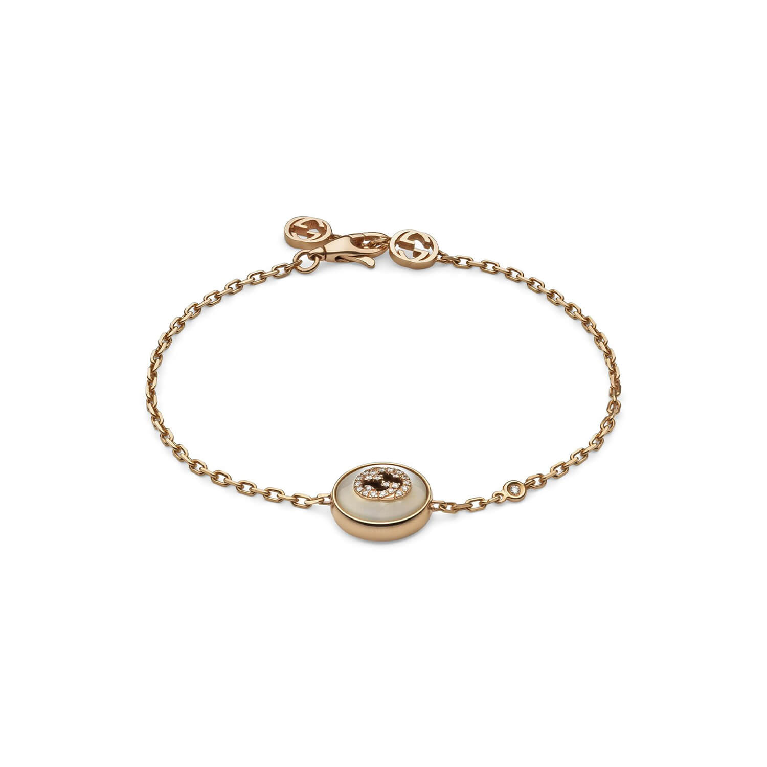 Interlocking MOP Stone Diamonds 18k Rose Gold Bracelet Size M, 6.7" Ladies