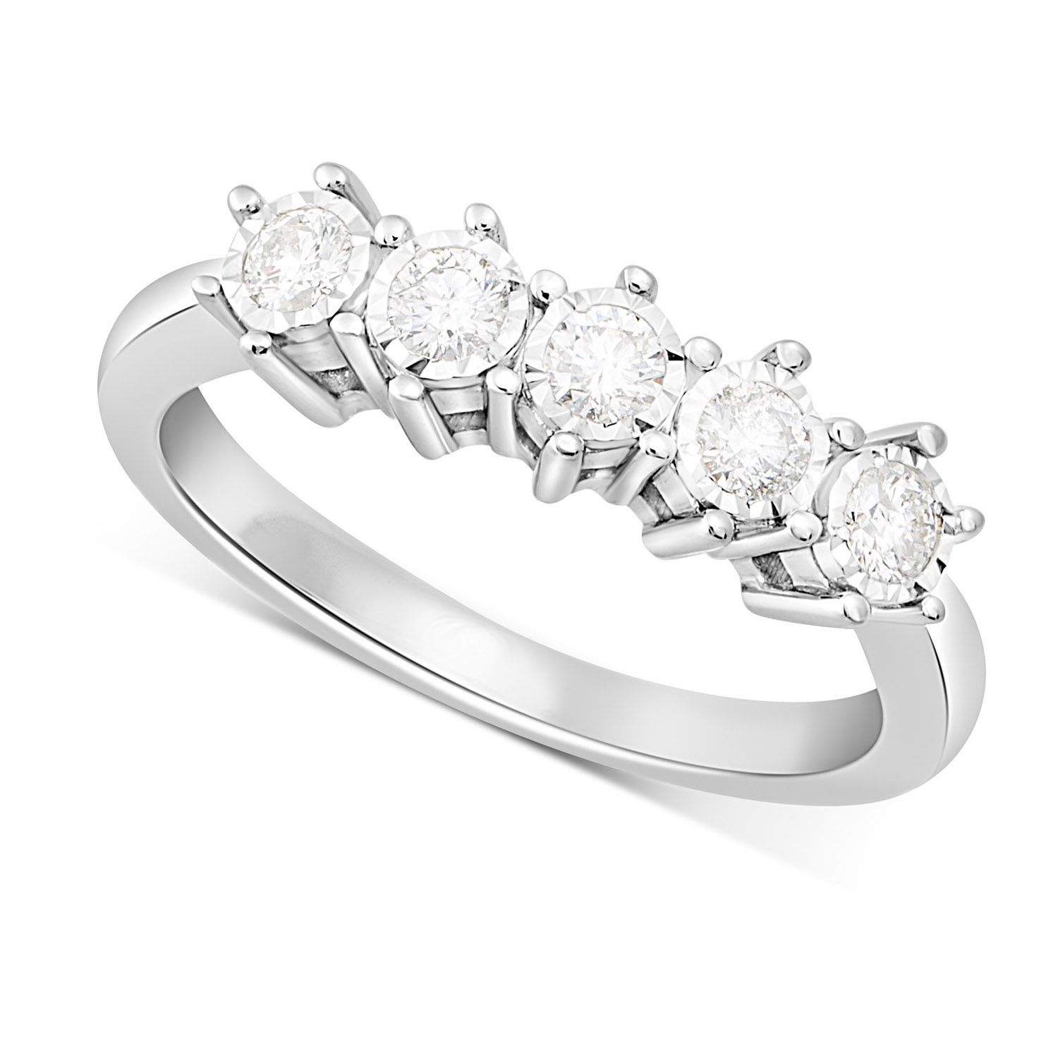 9ct White Gold 5 stone 0.25ct Diamond Illusion Ring