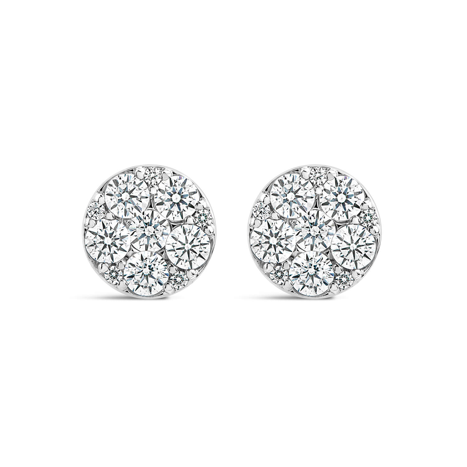 9ct Gold 0.50ct Six Diamonds Cluster Round Stud Earrings Ladies