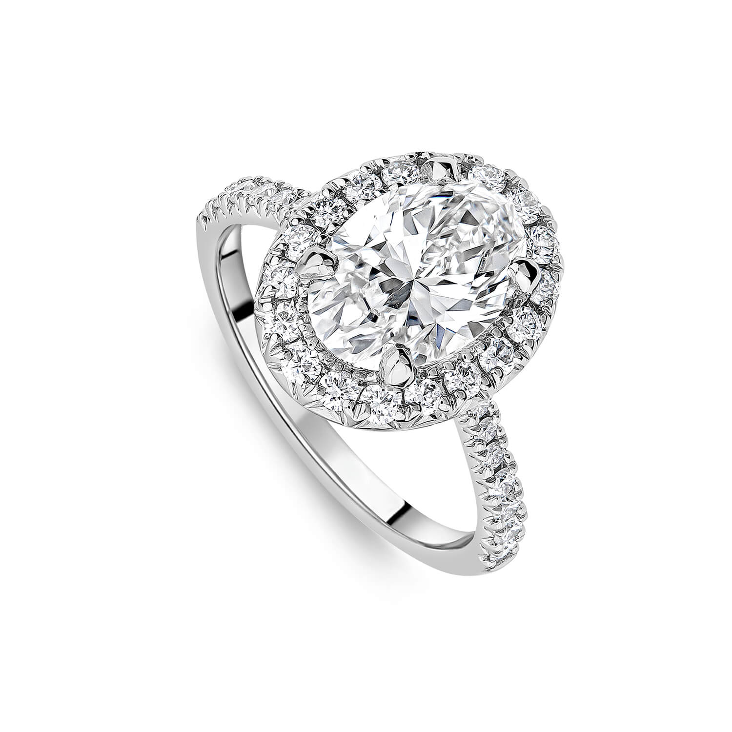 Platinum Lab 2.44ct Oval Halo & Diamond Sides Ring Ladies Size: L