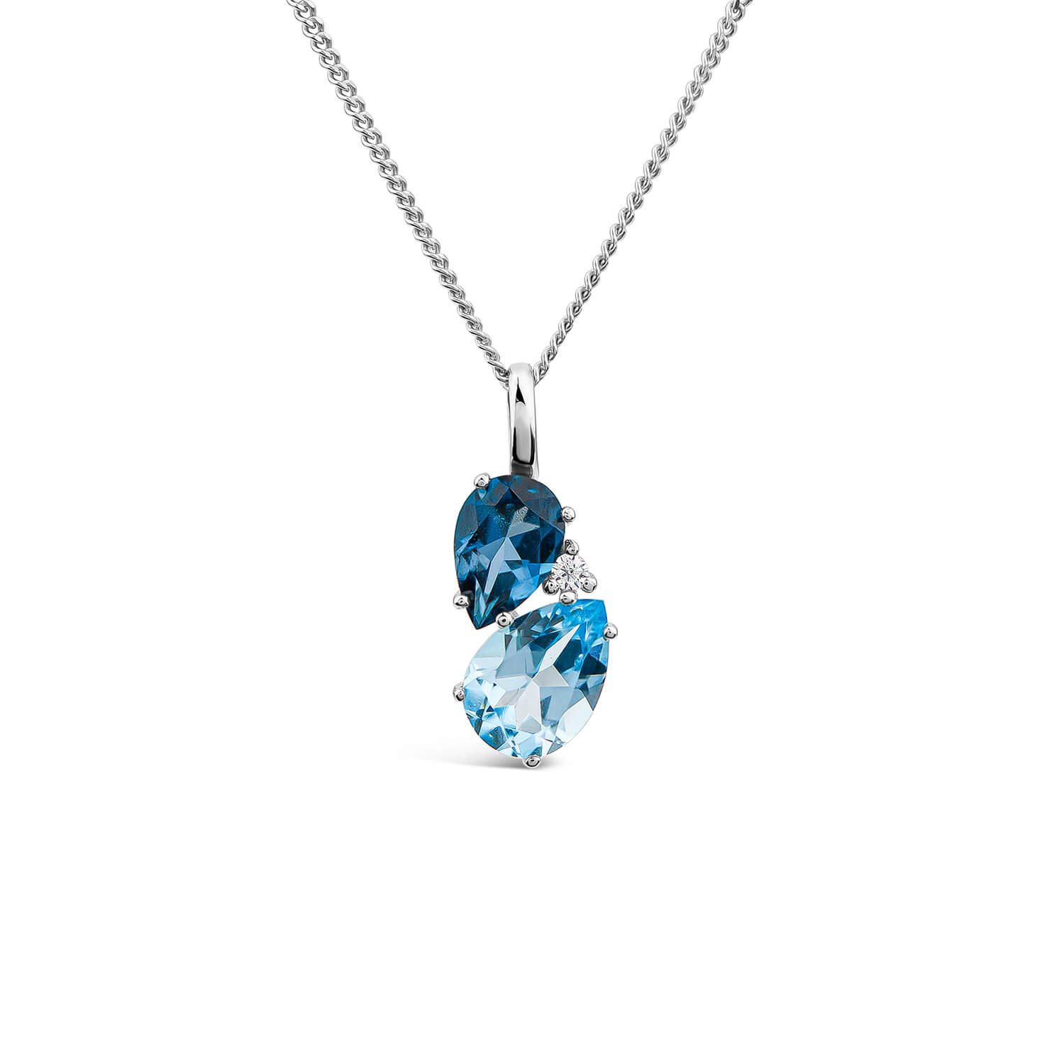 9ct Gold Pear Blue Topaz & 0.01ct Diamond Set Pendant Ladies
