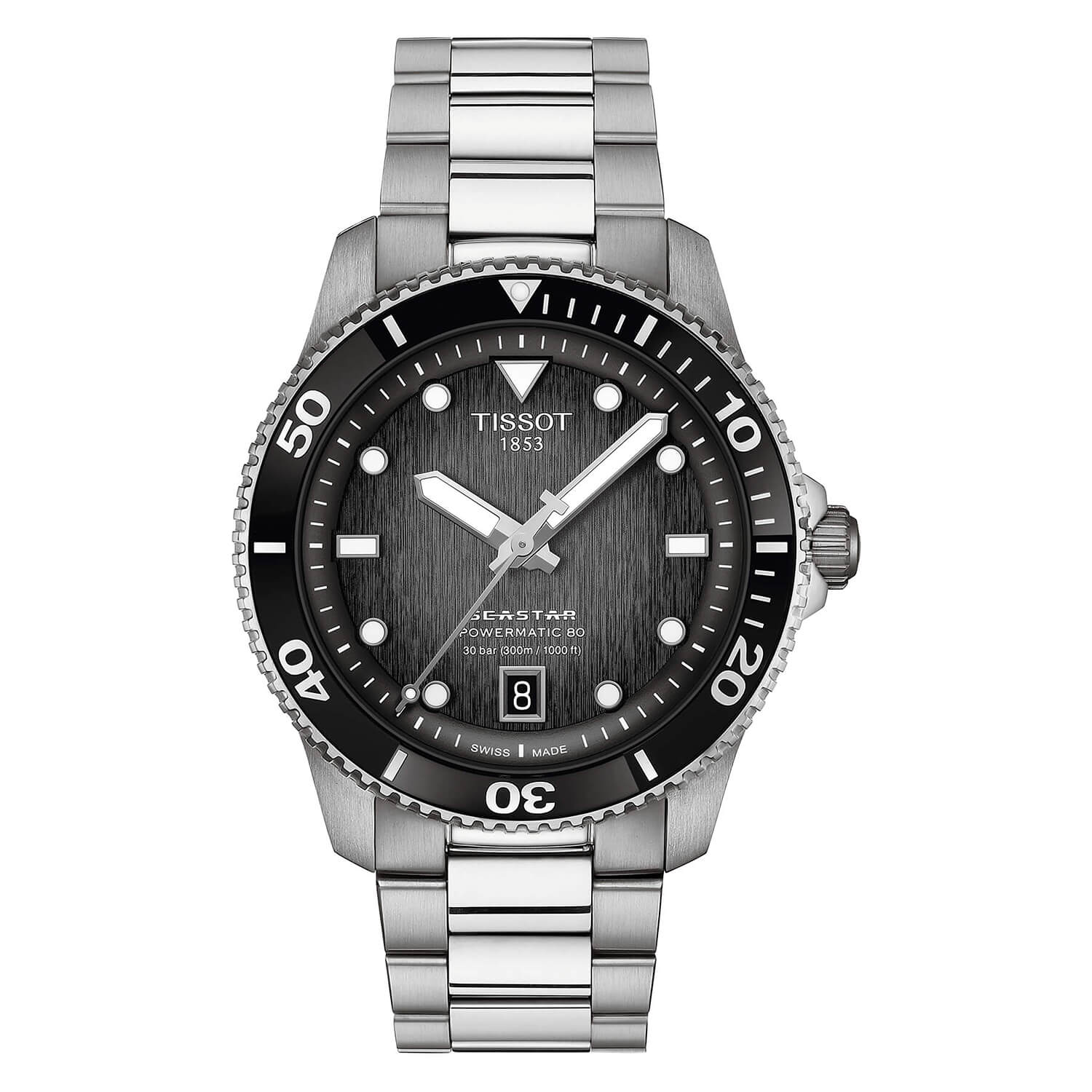 Photos - Wrist Watch TISSOT Seastar 1000 Powermatic 80 40mm Black Dial Silver Steel Bracelet Wa 
