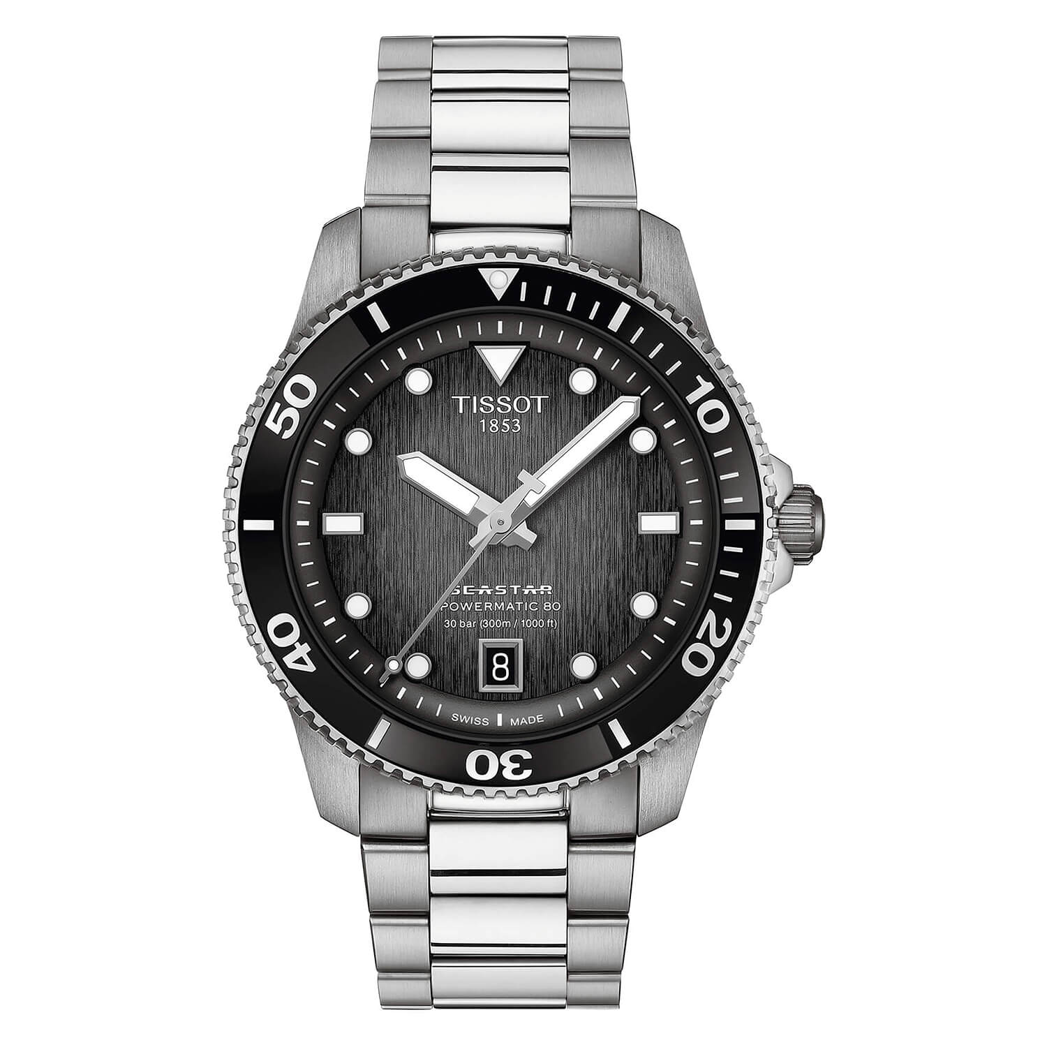 Tissot Seastar 1000 Powermatic 80 40mm Black Dial Silver Steel Bracelet Watch