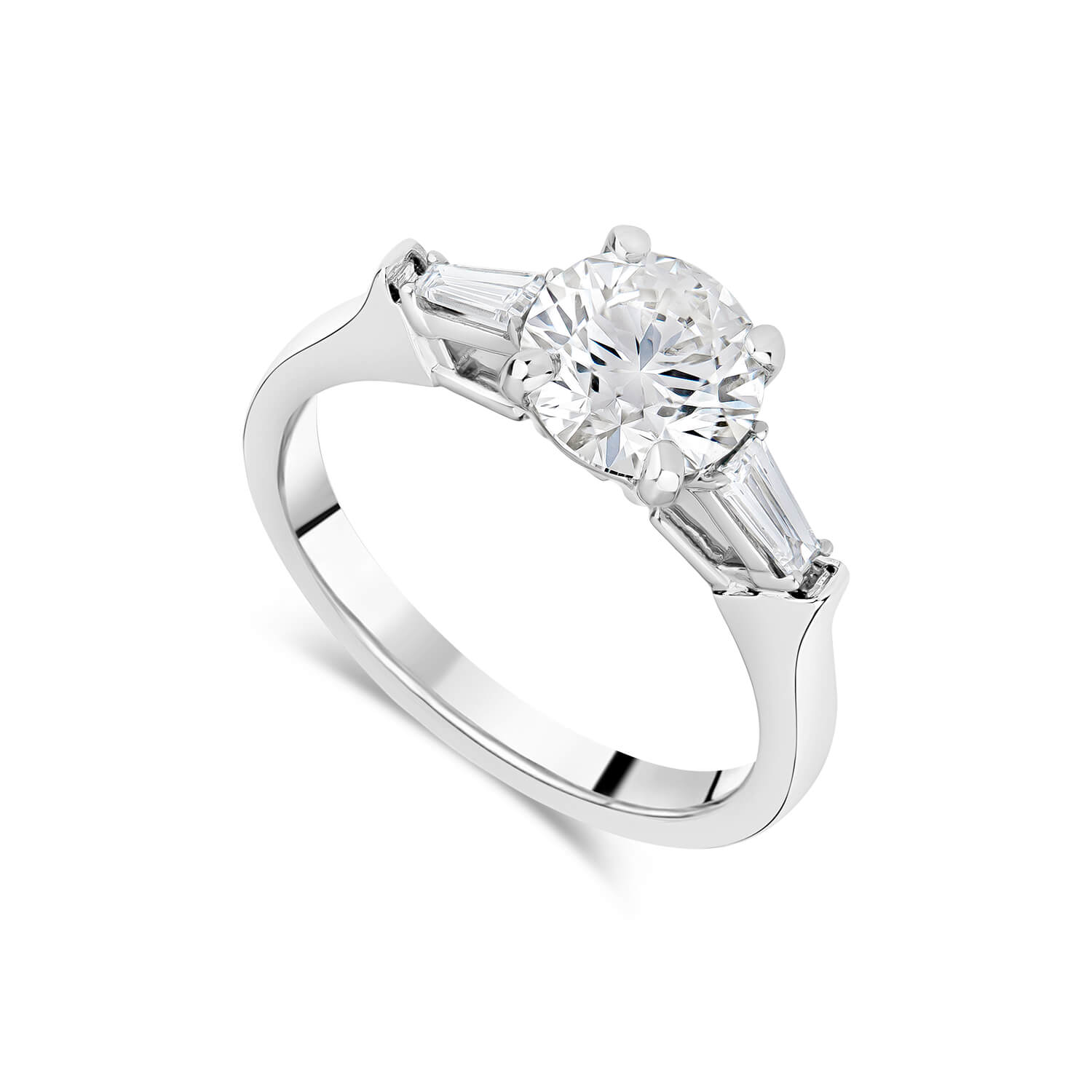Platinum 1.38ct Lab Round Solitaire & Baguette Diamond Sides Ring Ladies Size: L