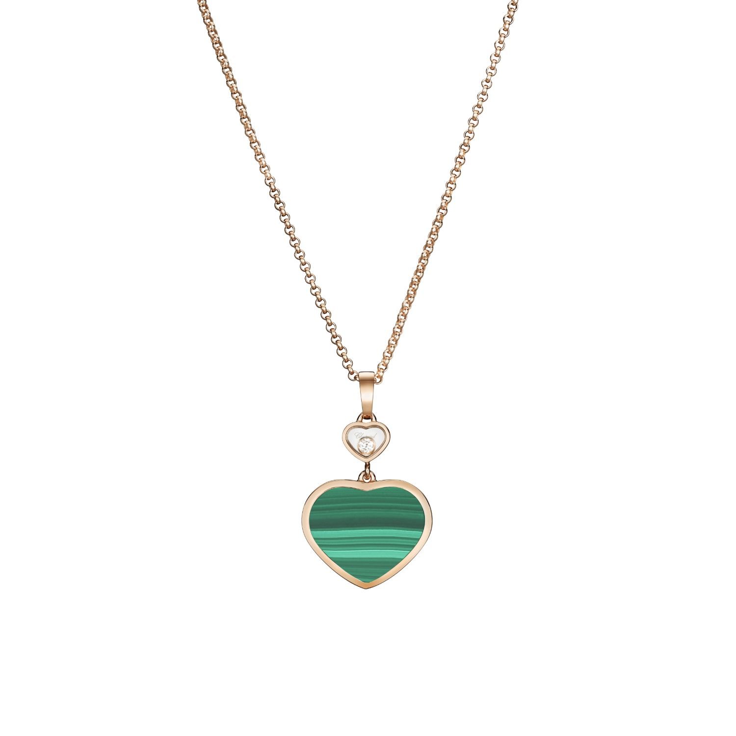Happy Heart 18ct Rose Gold Malachite Diamond Pendant Ladies