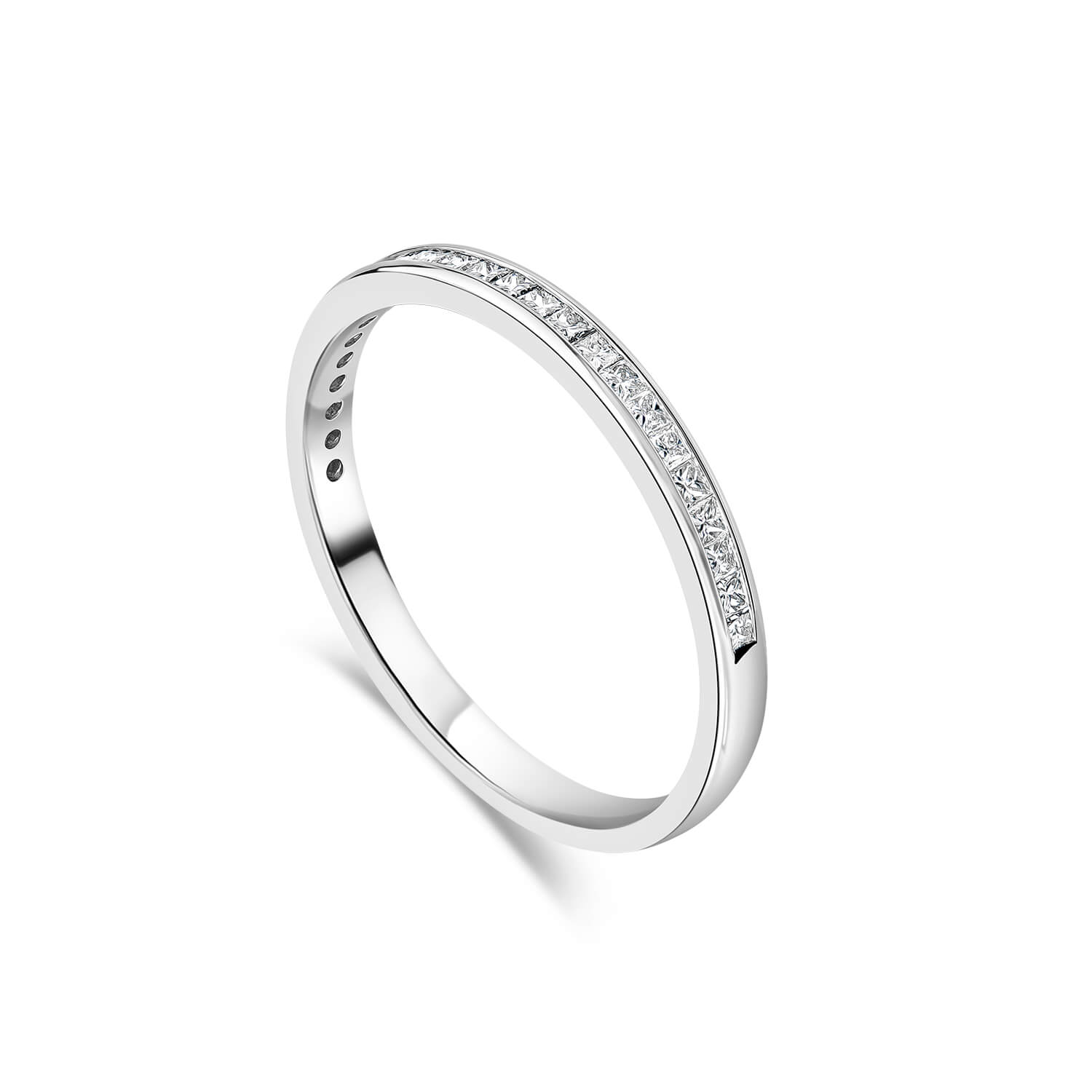 18ct Gold 2mm 0.25ct Diamond Princess Cut Wedding Ring Ladies Size: P
